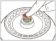 Pressing the red snap on the locking knob down